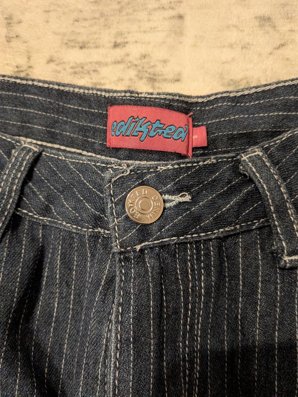 Edikted Dark Blue Pinstripe Jeans